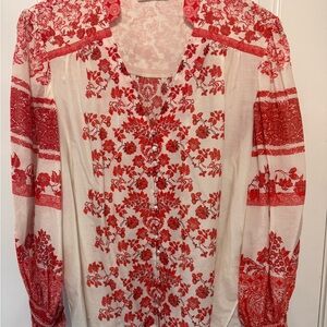 Alice + Olivia Red Floral Blouse